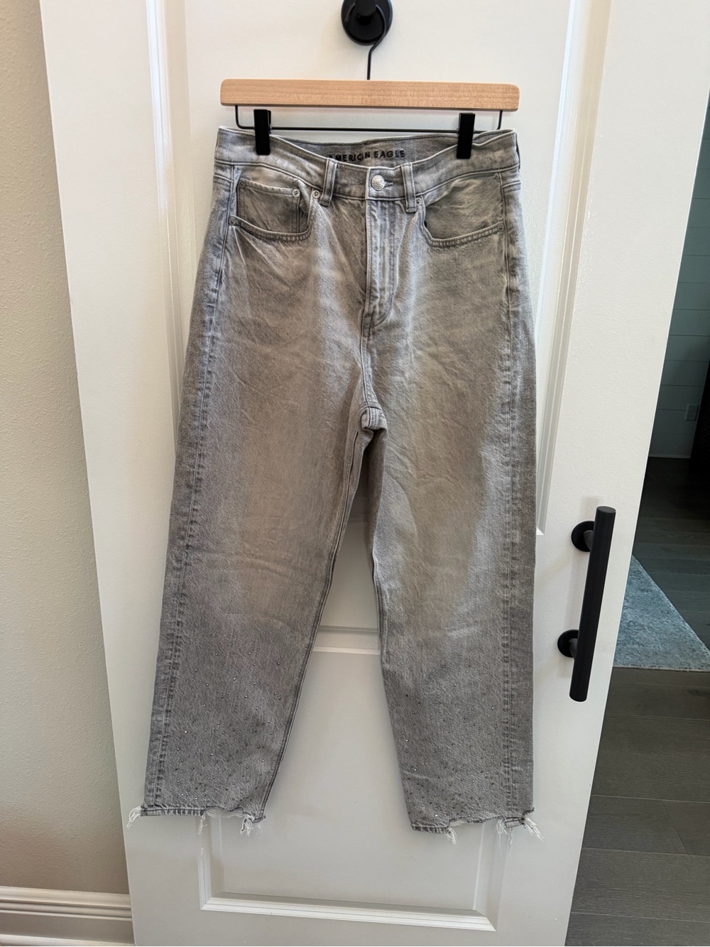 American Eagle Outfitters Grey High-Rise Wide Leg Sequined Jeans